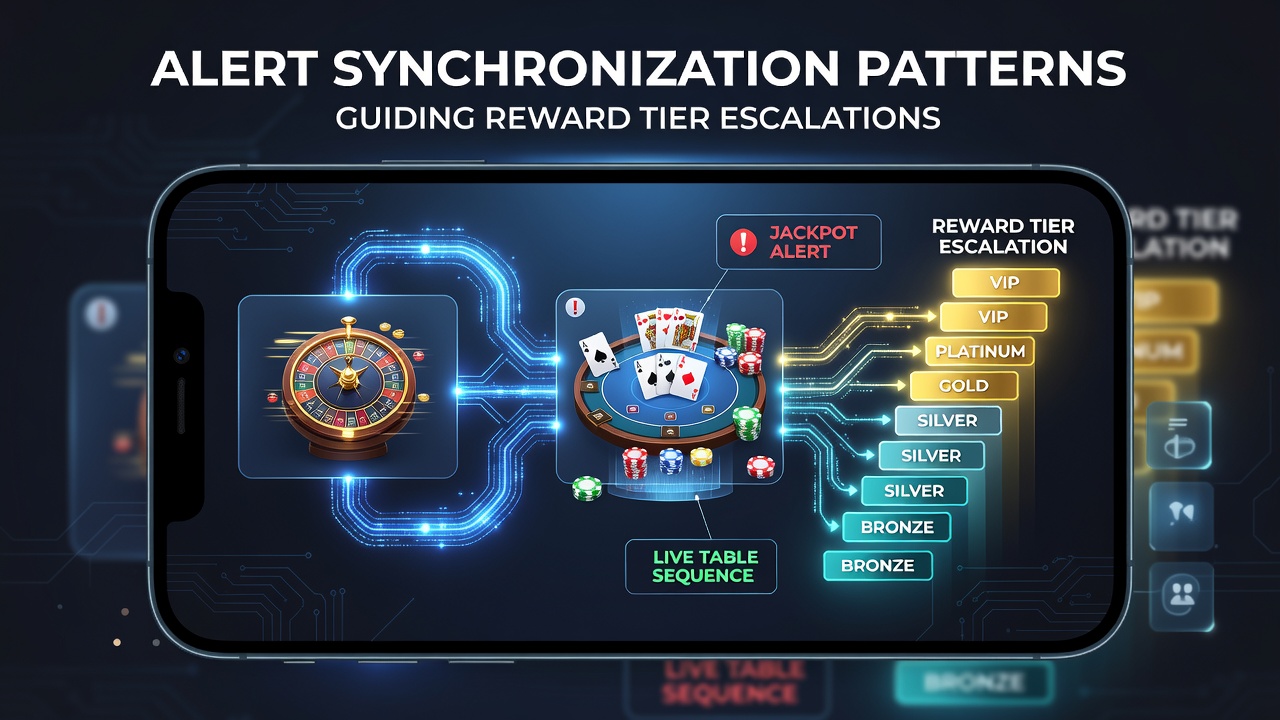 Mobile app interface showing synchronized alert notifications during jackpot sequences and live table play