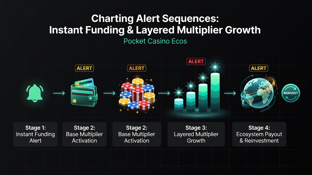 Flowchart of layered multiplier growth connected to funding alerts in pocket casino apps