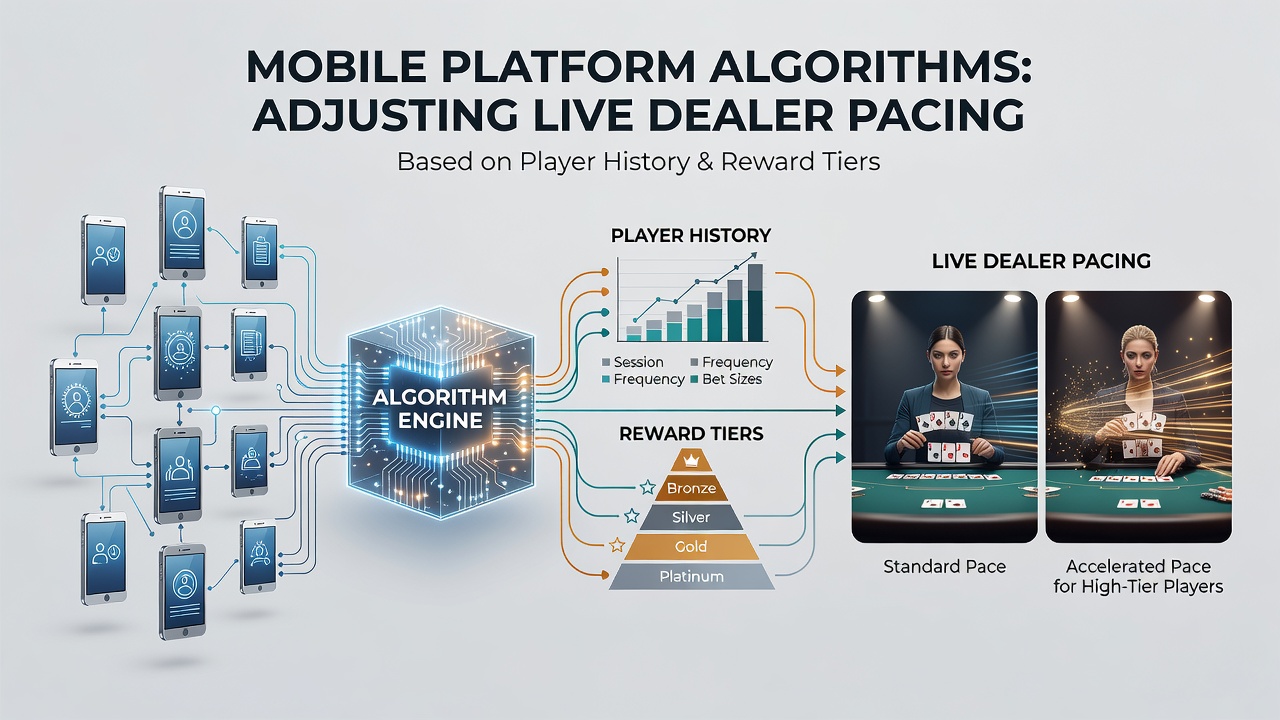 Algorithm flowchart illustrating live dealer timing variations across different reward tiers and player histories