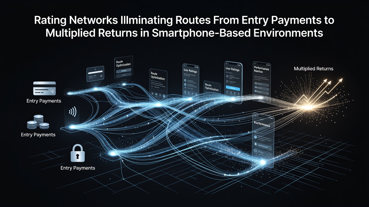 Flow chart illustrating smartphone app interfaces connecting deposits to tiered reward escalations